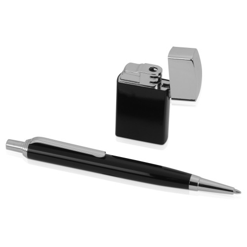 Набор Логистик: ручка шариковая, зажигалка, черный/серебристый