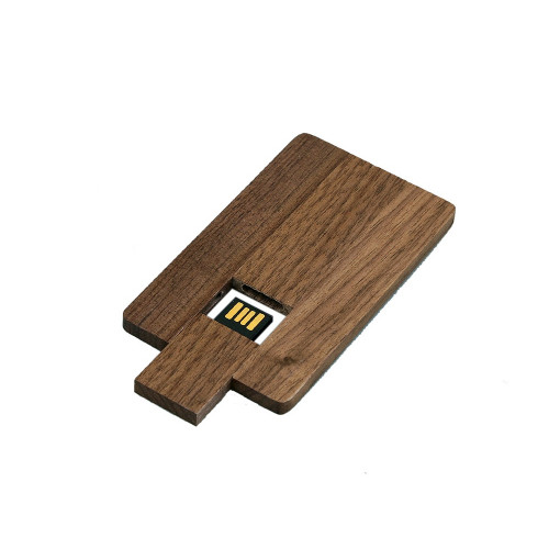 Флешка в виде деревянной карточки с выдвижным механизмом, 64 Гб, коричневый