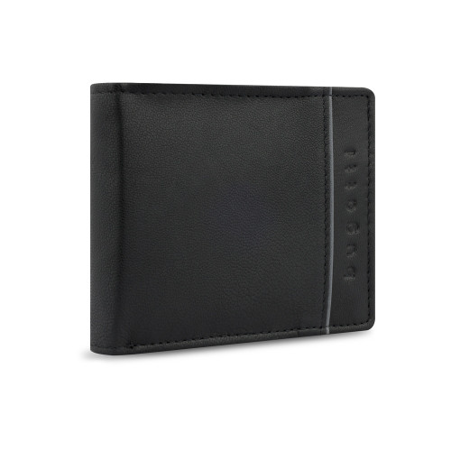 Портмоне BUGATTI Banda, с защитой данных RFID, чёрное, кожа/полиэстер, 10,5х2х8,3 см