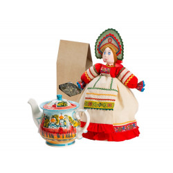 Набор Зимняя сказка: кукла на чайник, чайник заварной с росписью, , чай травяной